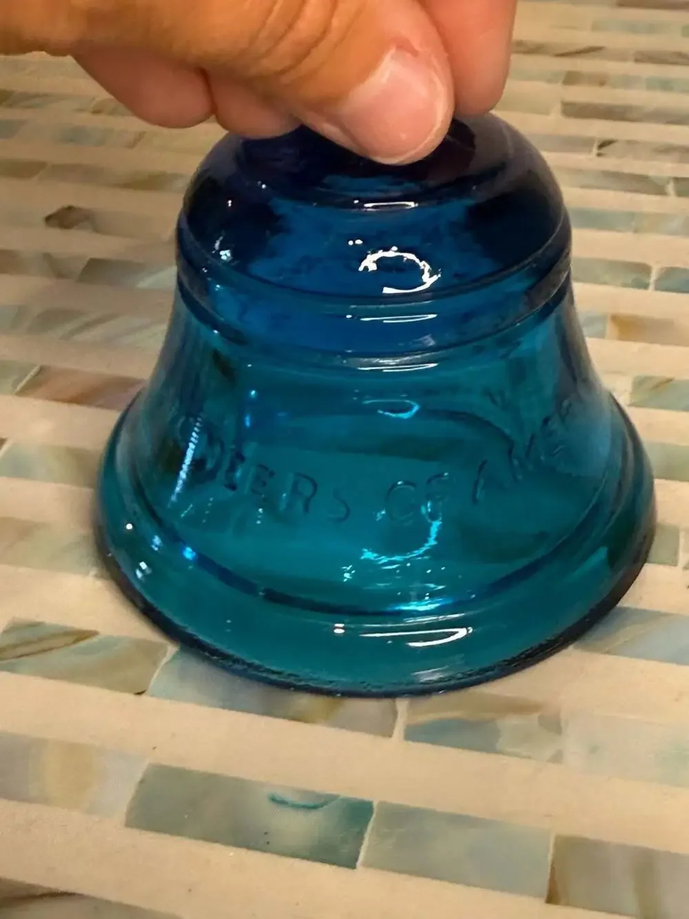 Telephone Pioneers of America Blue Glass Bell Paperweight
